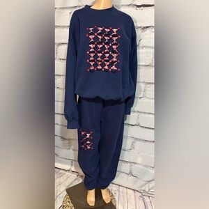Custom Women’s Navy Sweatsuit With Button Patchwork Embellishment Size Large XL